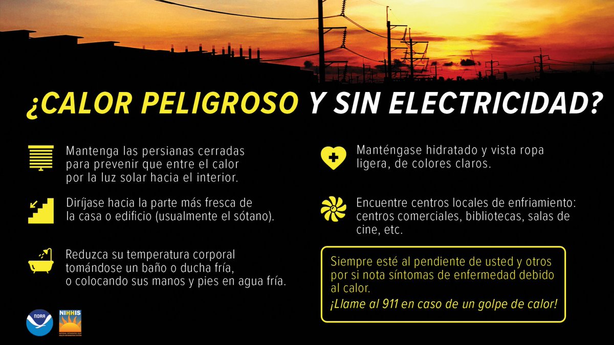 NWSTampaBay's tweet photo. El calor es aún más peligroso cuando no hay electricidad. Tome precauciones de inmediato y siempre esté al pendiente de usted y otros por si nota síntomas de enfermedad debido al calor #NIHHIS #CoolDownTuesday #FLwx 🥵🌡️

https://t.co/7gOEyX57Fu https://t.co/hQIOhA3E31