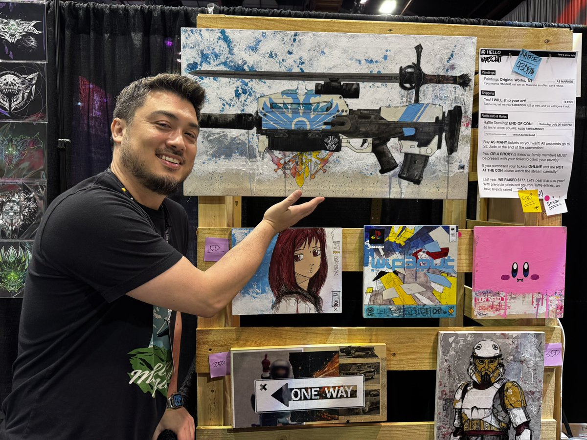 In a stunning turn of events I won the amazing Redrix Estoc piece by <a href="/irrezolut/">irrezolut</a> at <a href="/GCXEvent/">GCX</a> day 2!!!! Expect to see this bad boy on the wall of the stream room in the near future!!!! The artwork is absolutely amazing 🤯