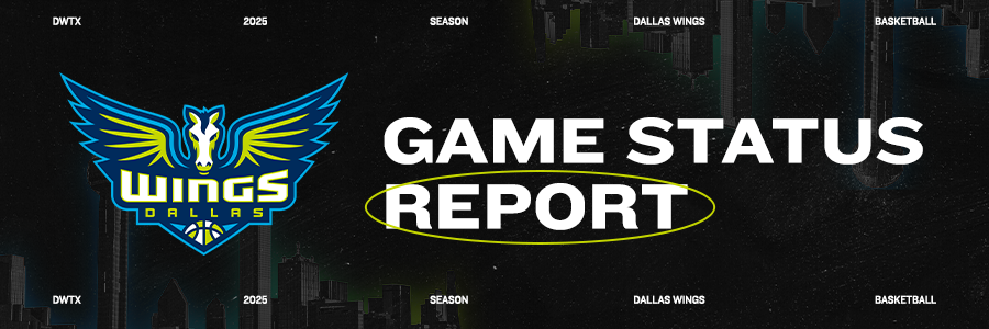 DallasWingsPR's tweet image. Game Status Report: @DallasWings vs. Las Vegas Aces
July 27, 2025 – College Park Center – Arlington, TX

Paige Bueckers – Out (Rest)
Ty Harris – Out (Left Knee)
Myisha Hines-Allen – Out (Right Lower Leg)
Maddy Siegrist – Out (Right Knee)

#WingsUp