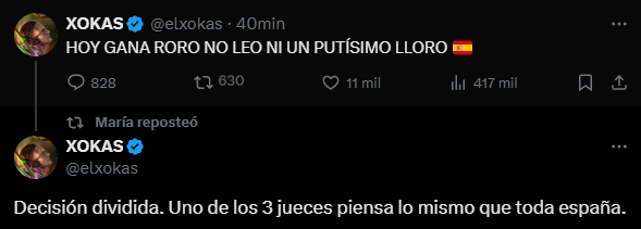 MrSuaresico's tweet photo. No leo lloros, procede a llorar. Son 5 jueces Xokitas, querido. Si te vas a quejar al menos con conocimiento de causa https://t.co/mjNgPtq0xY