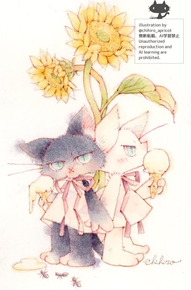 chihiro_apricot's tweet image. 原画【大きな向日葵の下~アイス溶けてるよ~】
アイスはやく食べないと一瞬で溶けちゃいそうな暑さですよね🍫🍦😋🐜🎵✨🐜🎵✨🐜🎵