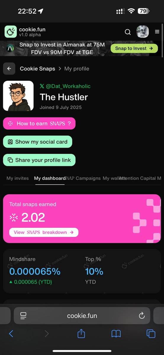 The Hustler (@dat_workaholic) on Twitter photo If you got stuck in snap jail like me,
Connect with me, let's break the snap jail together!
My <a href="/cookiedotfun/">Cookie DAO 🍪</a> snaps totally paused 😢 but let’s add some speed to it shall we?
What's your take guy's should I only focus on <a href="/cookiedotfun/">Cookie DAO 🍪</a> and <a href="/tenprotocol/">TEN (🔟/🔟)</a>? If you got stuck in snap jail like me,
Connect with me, let's break the snap jail together!
My <a href="/cookiedotfun/">Cookie DAO 🍪</a> snaps totally paused 😢 but let’s add some speed to it shall we?
What's your take guy's should I only focus on <a href="/cookiedotfun/">Cookie DAO 🍪</a> and <a href="/tenprotocol/">TEN (🔟/🔟)</a>?