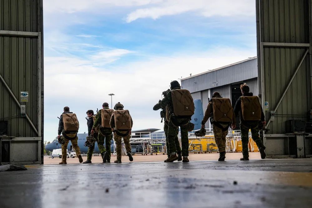 U.S. Air Force Special Tactics Airmen assigned to the 720th Special Operations Tactics Group land after performing a military free fall exercise in preparation for Talisman Sabre 2025 in New South Wales, Australia, July 9, 2025. Held across multiple regions in Australia and Papua