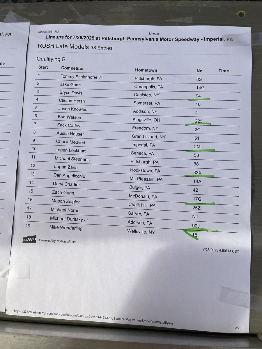 RUSHLM's tweet image. Here are the orders for hot laps and @FKrodends “Shock The Clock” Qualifying for the @HovisAutoSupply RUSH Late Model @FlynnsTireAuto /Gunter's Honey Touring Series for the 36th annual Jook George Memorial Steel City Classic at @PAMotorSpeedway .