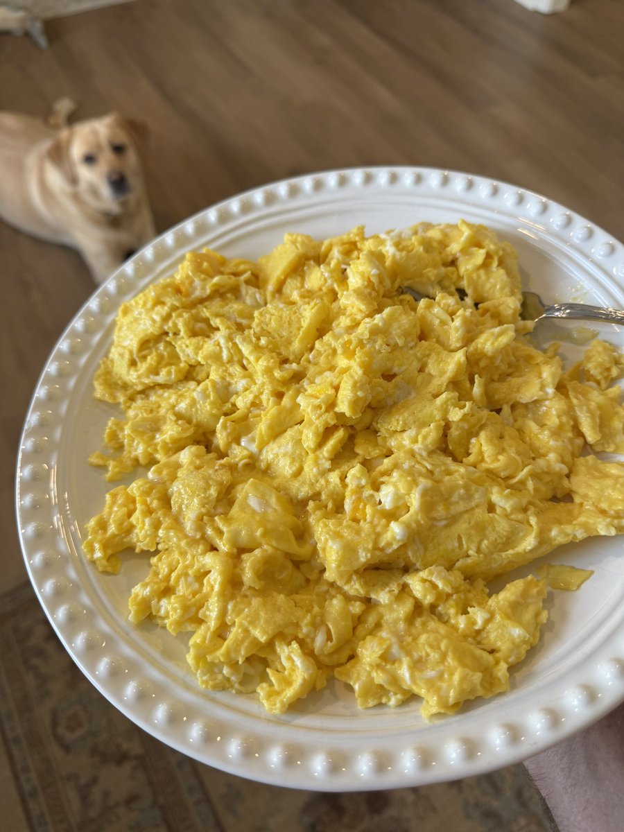 EmanBotl's tweet image. What should I add to these 10 scrambled eggs?  Cooked with 3 tablespoons of butter and 1/2 cup heavy cream.