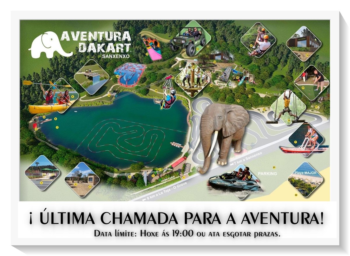 Celtiga F.C (@fcceltiga) on Twitter photo 🚨⏳ ÚLTIMA CHAMADA PARA A AVENTURA! ⏳🚨
📣 Hoxe ás 19:00 h PECHA o prazo para inscribirse na excursión ao Aventura DAKART Sanxenxo.
🎢💦 Tirolesas, canoas, circuitos nas árbores, tobogáns... e moito máis!
Se fuches parte do Campus de Verán Céltiga, esta experiencia é para ti! 🚨⏳ ÚLTIMA CHAMADA PARA A AVENTURA! ⏳🚨
📣 Hoxe ás 19:00 h PECHA o prazo para inscribirse na excursión ao Aventura DAKART Sanxenxo.
🎢💦 Tirolesas, canoas, circuitos nas árbores, tobogáns... e moito máis!
Se fuches parte do Campus de Verán Céltiga, esta experiencia é para ti!