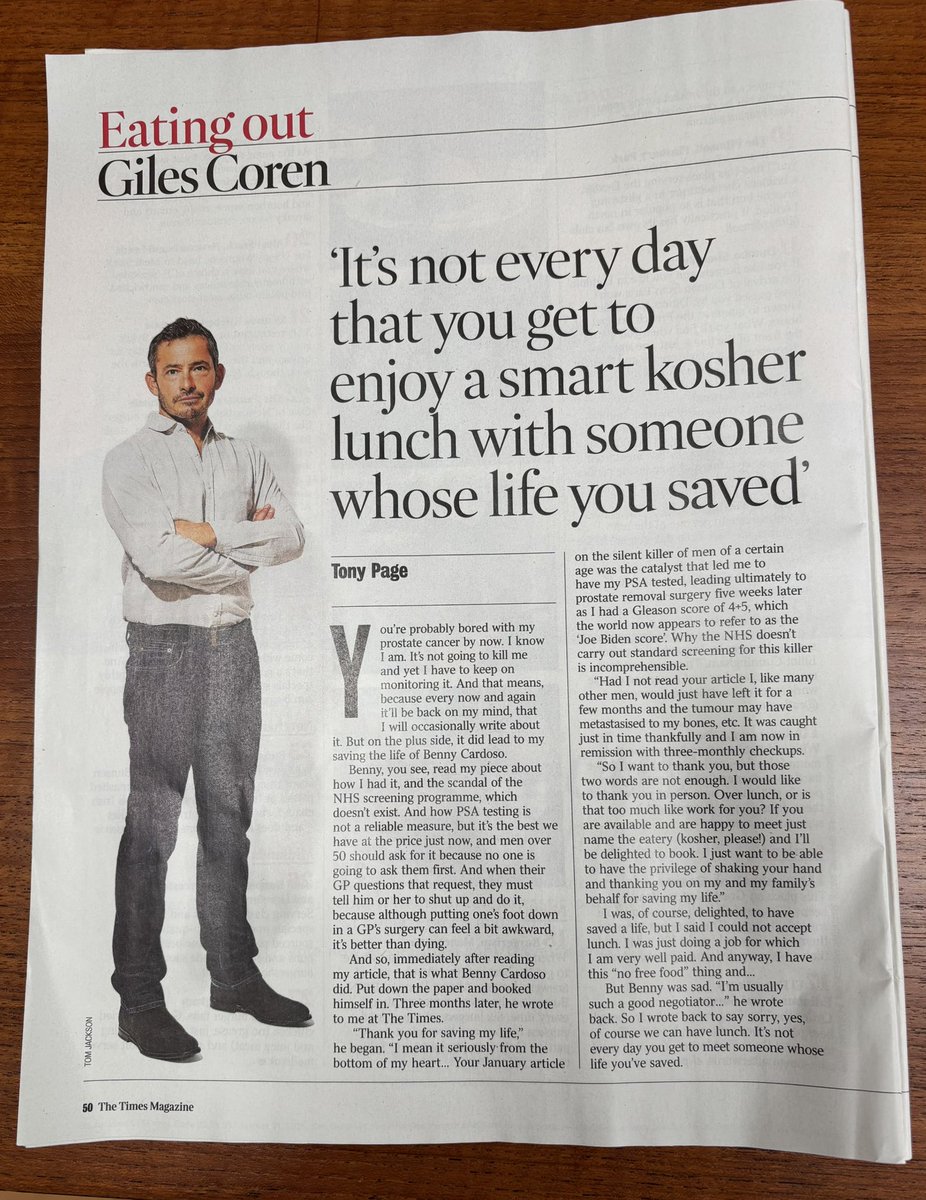 tonyjonescomm's tweet image. There are a lot of men - me included - who can relate to this @gilescoren review in today’s @thetimes magazine. A PSA test isn’t perfect, but its currently the best available. Don’t be deterred #prostatecancer