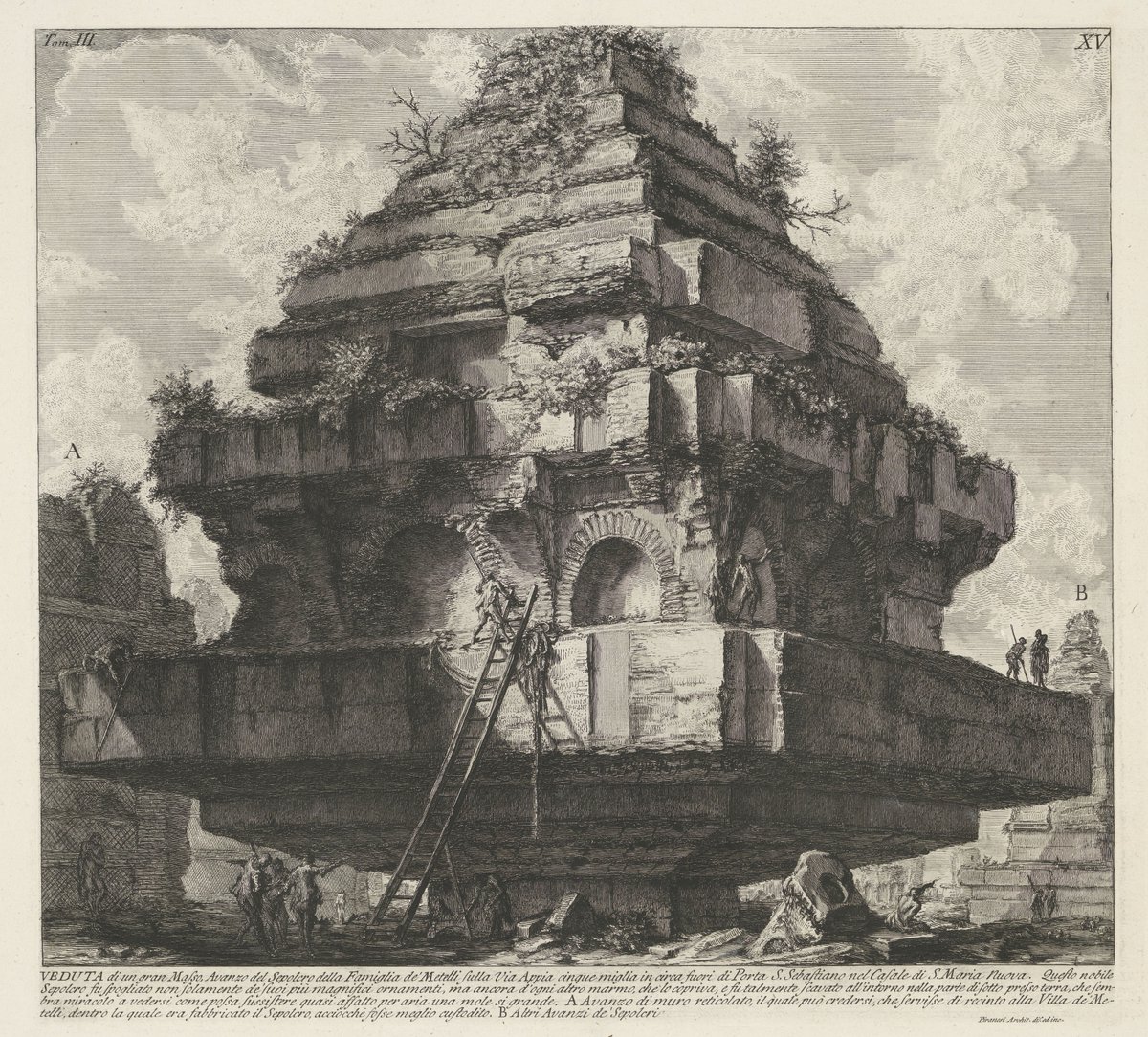 CodyJSwanson's tweet image. Sepulcher of the the Metelli family of the via Appia, near Porta San Sebastiano, Rome.

As noted by etcher and architect Piranesi, the funeral monument tapers near the base, giving the illusion that the heavy structure defies gravity, suspended in air.