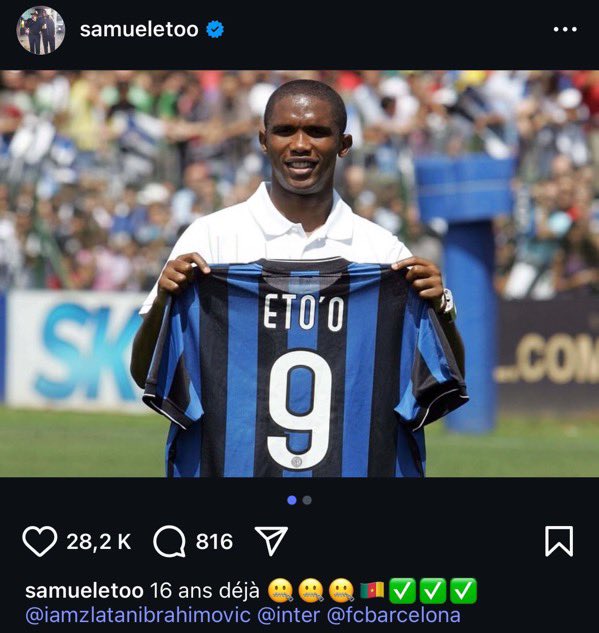 FCIM_World's tweet image. صامويل ايتو عبر IG:-

&quot;16 سنة بالفعل 🤐🇨🇲✅&quot;
