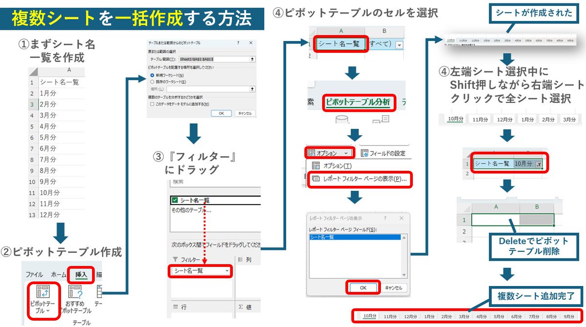 911_takuya's tweet image. 複数シート作成する最も簡単な方法