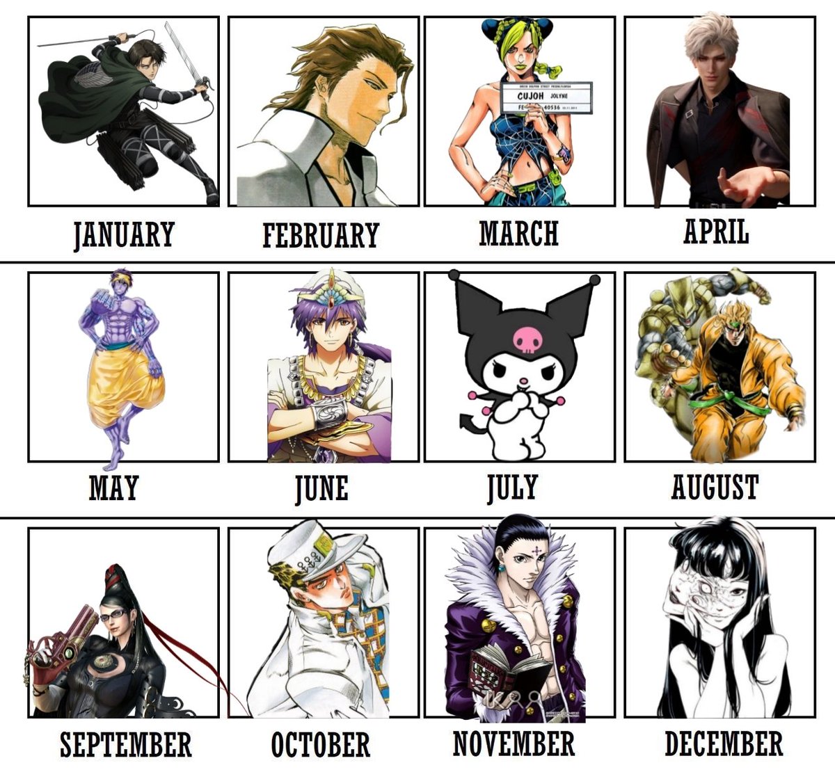 shilotaro's tweet image. I saw oomfies do this so let's gooo :3 your birth month my fav character (diverse franchises)