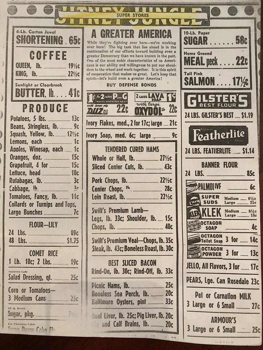 TheJoe746's tweet image. Grocery Prices in 1941….