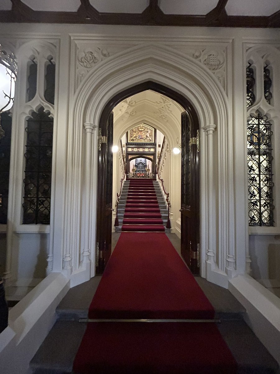 Regal Puginesque splendour on the half-landing of the grand staircase of Speaker’s House- conspicuous grandeur rather than homely keeping the home fires burning