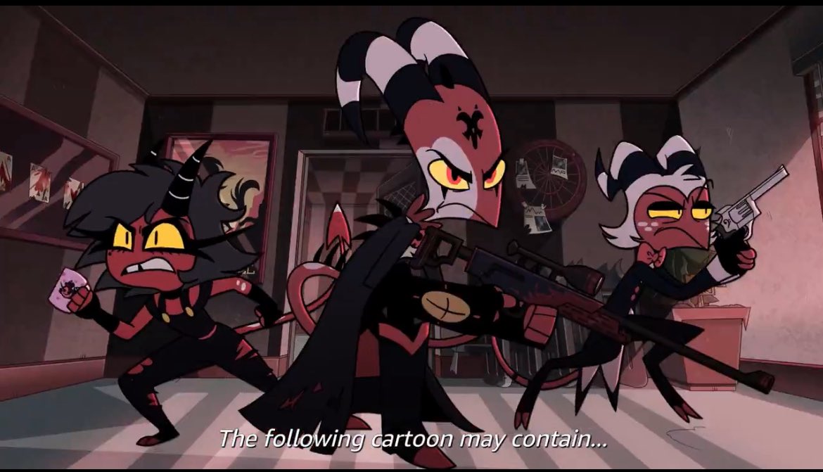 helluvx_bxss's tweet image. I just realized in the trailer these screen shots are also new..is this when Stolas shows up to IMP to have that little chat with Blitzø??
(We know they have to chat after their ‘real fast’ night - briefly mentioned in Murder Family)