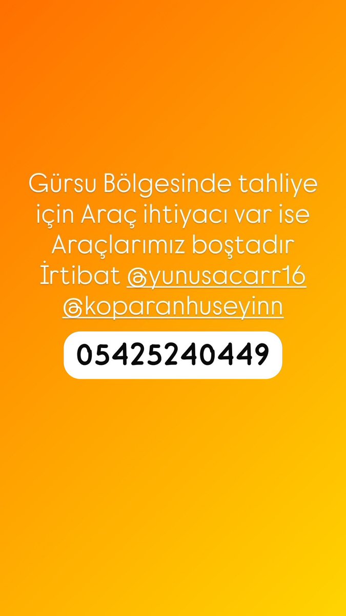 Bursa Gürsu da tahliye için araca ihtiyacı olanlar ulaşabilir
