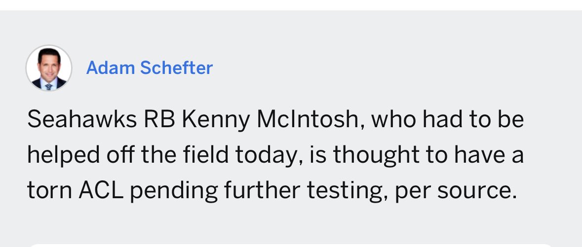 SeahawksForever's tweet image. Schefter now reporting it’s his ACL. Another brutal setback for McIntosh, who missed most of his rookie season with a knee injury as well.
My full reaction……
youtu.be/nR3fxaUSUBs?si…
