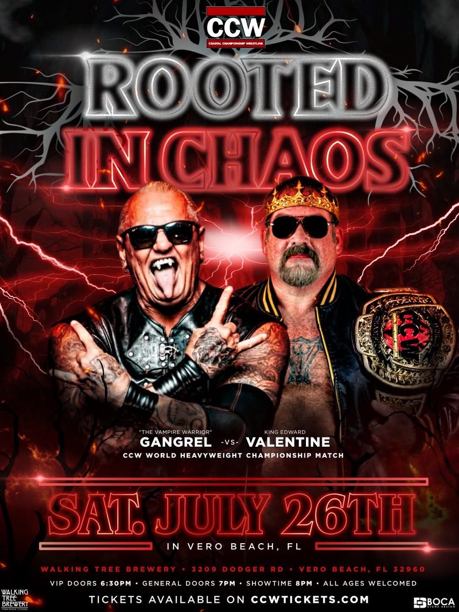 CCWAliveTV's tweet image. Less than 2 hours away! Weβre making our Vero Beach debut TONIGHT!
Make your way to Walking Tree Brewery! An incredible night awaits!
ποΈ ccwtix.com