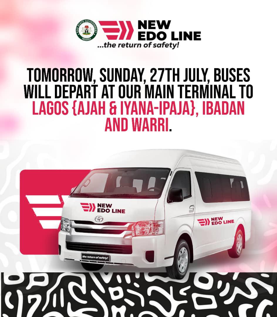 NewEdoLine's tweet image. SUNDAY’S TRIP UPDATE
Get ready to ride in safety, style, and comfort!
🗓 Sunday, July 27, 2025
📍 Destinations:
• Lagos (Ajah & Iyana-Ipaja)
• Ibadan
• Warri
First bus leave Benin by 7:00 AM
Don’t miss your seat — book now at newedoline.com
#TheReturnOfSafety