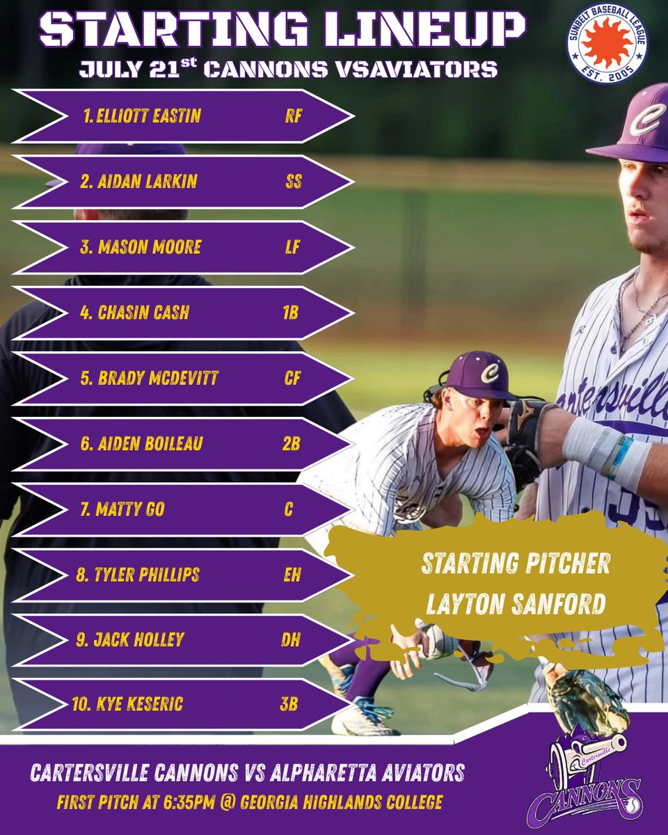 Cartersvil62046's tweet image. Game 2 of the semifinals! With 1 more win the Cannons will advance to the Sunbelt League Championship. GO CANNONS!