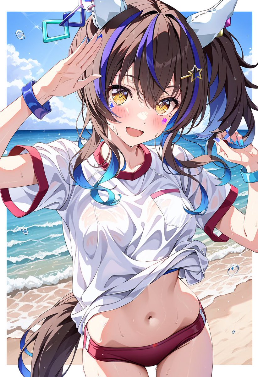 aIsena0781's tweet image. 一日一ブルマー。
今日はダイタクヘリオスちゃん💕
海も似合うギャル😍
#TLブルマー化計画