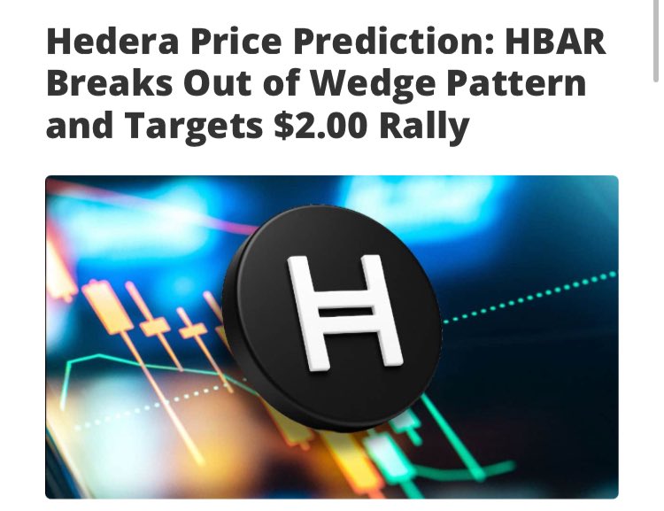 markchadwickx's tweet photo. 🚨 Just In: $HBAR Breaks Out of Wedge Pattern and Targets $2.00 Rally

@bravenewcoin reports:

“The current weekly structure features consecutive large green candles, suggesting strong upward momentum”

“With heightened trading volume and a clear upward trend, analysts are now monitoring the token’s path toward the $2.00 mark”

“Notably, the absence of upper wicks on recent candles reflects low selling pressure. Such price behavior typically indicates solid buyer control and a high probability of trend continuation if no external disruption occurs.”

Don’t forget to follow me for updates and breaking news 🙏 😎
