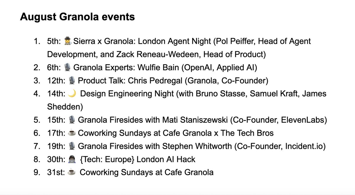 August at Granola HQ... and completely forgot to add our own founder's talk <a href="/cjpedregal/">Chris Pedregal</a> 😂

Thanks g <a href="/mehedih_/">mehedi</a> 🙏🏽