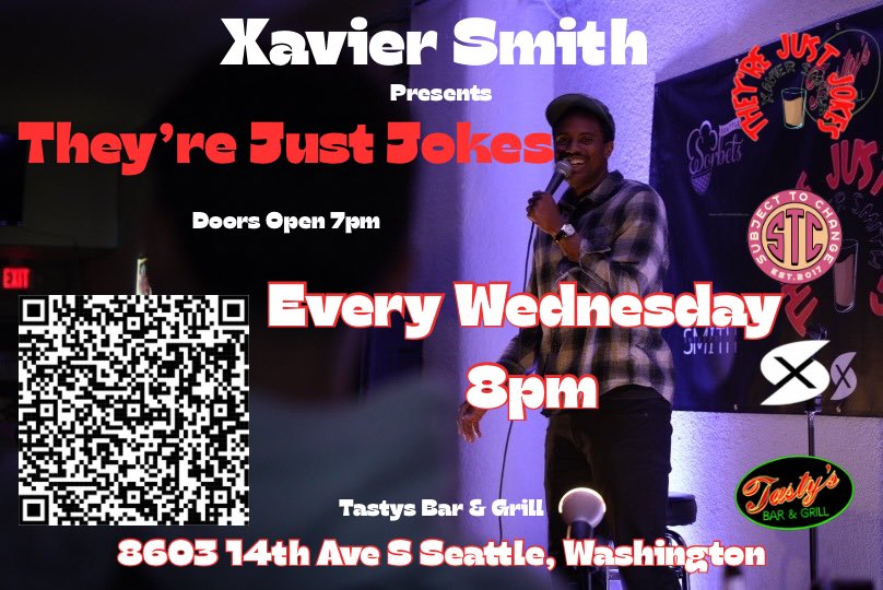 THEY’RE JUST JOKES EVERY WEDNESDAY AT 8PM AT TASTY’S BAR AND GRILL IN SEATTLE 

Scan QR code or hit the link in my bio to purchase tickets online before ~ tickets also available for purchase at the door