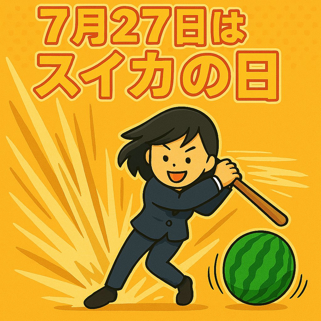 Tsukuminavi's tweet image. 🍉7/27は #スイカの日
日付の由来はちょっとユニークで、
スイカの縞模様を“綱”に見立て、「な(7)つのつ(2)な(7)」=夏の綱という語呂合わせから来ています。
今日は、冷たくて甘いごほうびを🍉
シャクッと一口、夏の元気をチャージしよう❗️