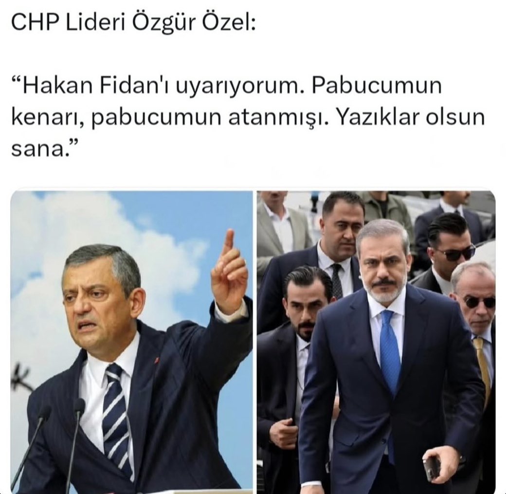 Böylesine seviyesiz bir siyasi üslup kabul edilemez.
Bir siyasi partinin genel başkanı, sokak diliyle konuşamaz.
Yıllardır ülkemizin güvenliği için yurtdışında kritik ve gizli görevler üstlenmiş bir devlet adamının ismini bu şekilde ağzınıza alamazsınız, Sn. <a href="/eczozgurozel/">Özgür Özel</a>