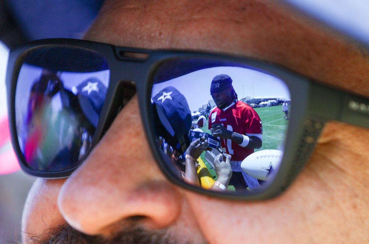 Dallas Cowboys quarterback Joe Milton III is reflected in a fan's sunglasses as he signs autographs after open practice on the fourth day of training camp July 26, 2025, at River Ridge Playing Fields in Oxnard. <a href="/vcstar/">Ventura County Star</a>