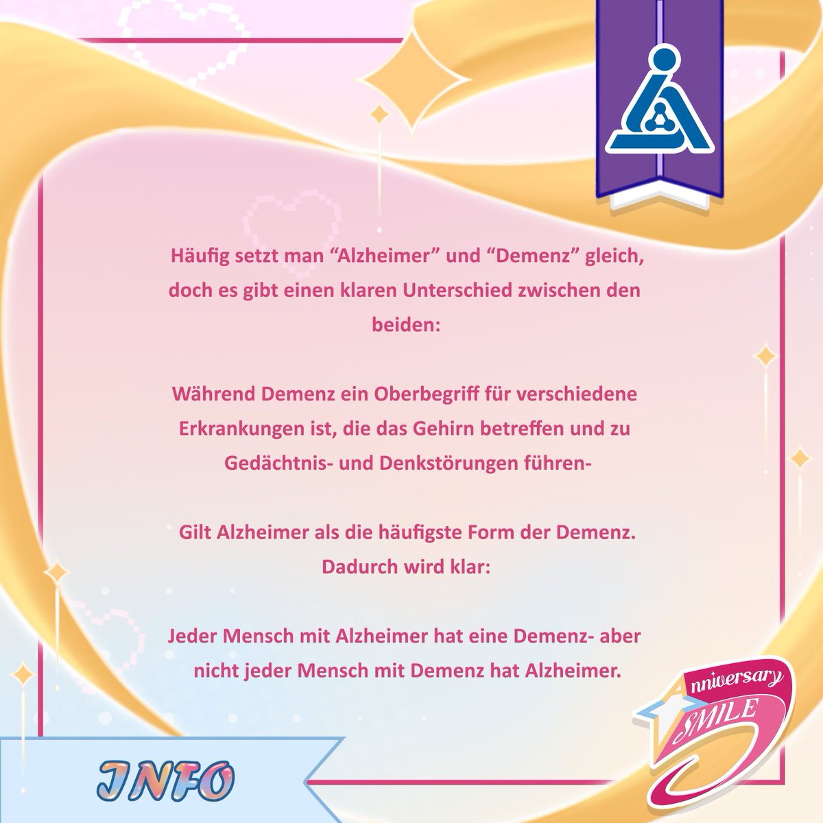 vSmileOfficial's tweet image. ๐๐๐๐๐ ๐
ร๐ ๐
๐๐๐๐๐!๐
รber einen tatsรคchlich hรคufig auftretenden Fehler, der entsteht, wenn man รผber Alzheimer an sich spricht, wollen wir heute mit euch beim Fakt der Woche sprechen!
Denn nicht beide Begriffe gehen unbedingt mit dem jeweils anderen einher!๐