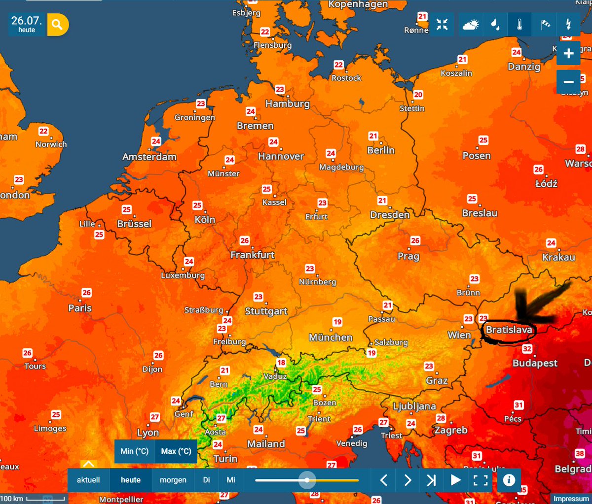 Diese unendliche Dürre &amp; diese unglaubliche nicht zu ertragende Hitze von über 20 Grad. 
Das ist mit sicherheit der heißeste Sommer seit irgendeiner Wetteraufzeichnung von 1800Tabak.
Da bekommt selbst Bratis"lava" eine völlig neue Bedeutung.