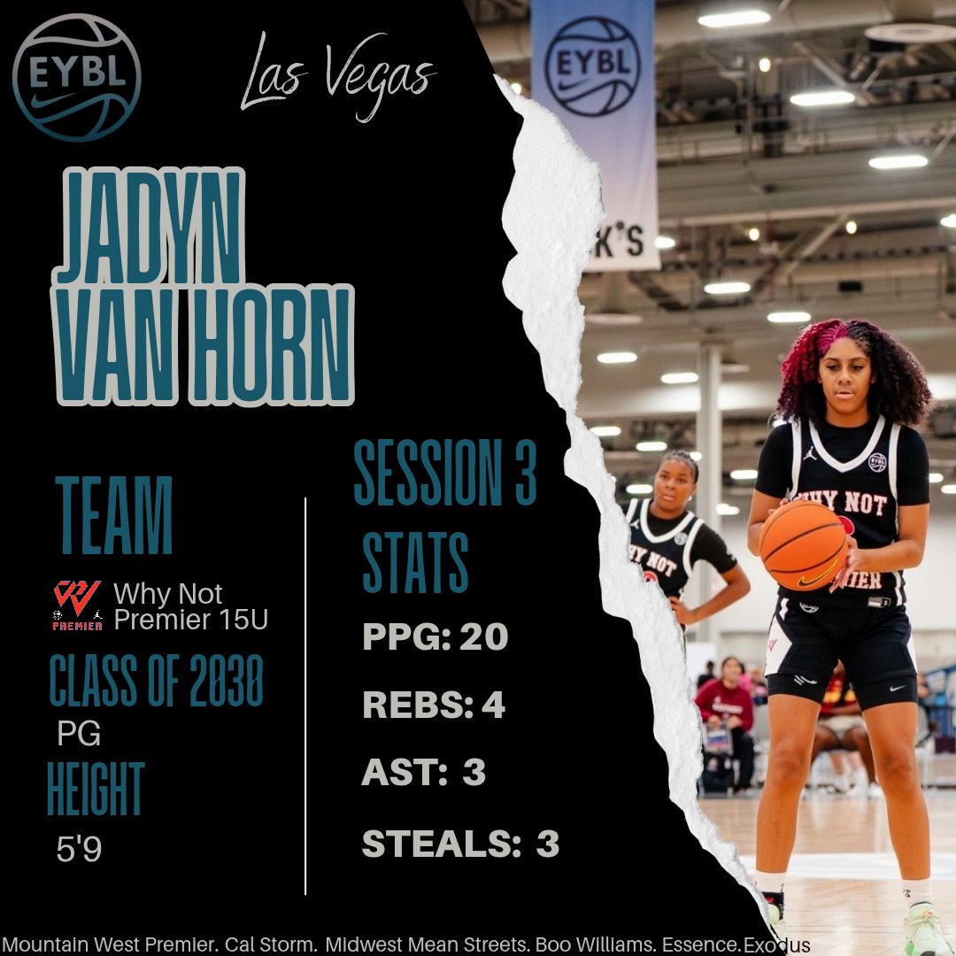 <a href="/Jadynn_6/">Jadynn_6</a>  arguably the Top player in the Class of 2030 cooked for WhyNot 15U EYBL this summer, here is her session 3 stats from Las Vegas she averaged 20ppg, 4rpg, 3apg, 3spg this 13 year old showed up and showed out. <a href="/5ivestaracademy/">5ivestaracademy</a> has a real star on our hands.📈📈📈