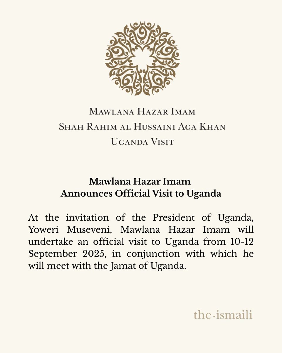 TheIsmaili's tweet image. Mawlana Hazar Imam announces official visit to Uganda.