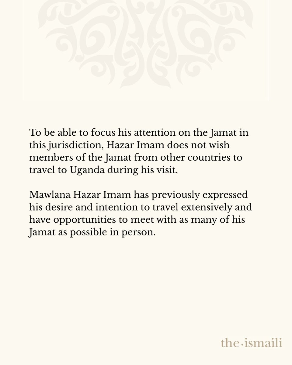 TheIsmaili's tweet image. Mawlana Hazar Imam announces official visit to Uganda.