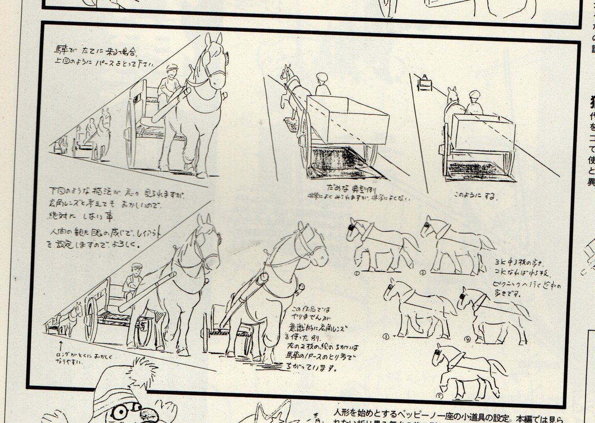 maki_Cwork's tweet image. 『母をたずねて三千里 (ニュータイプイラストレイテッド・コレクション)』を入手したら以前紹介した宮﨑駿さんの作画注意事項も掲載されてました。
結構小さい扱いだったのでピックアップした人は余程読み込んだ方ですね。
この本は宮﨑さんのレイアウトもたくさん載っています。