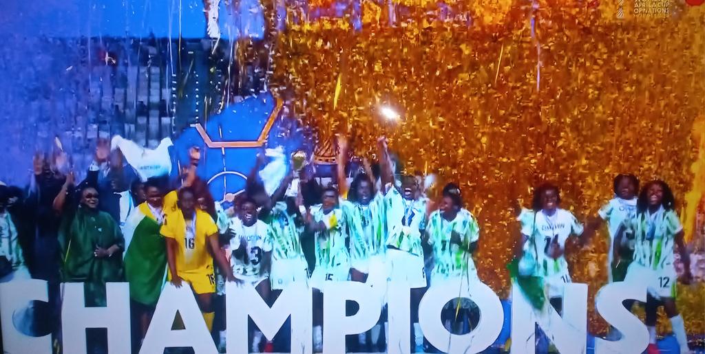 Congratulations to the Super Falcons. 10th time #WAFCON winners. <a href="/officialABAT/">Bola Ahmed Tinubu</a> Let the awards and rewards start 2 roll in.