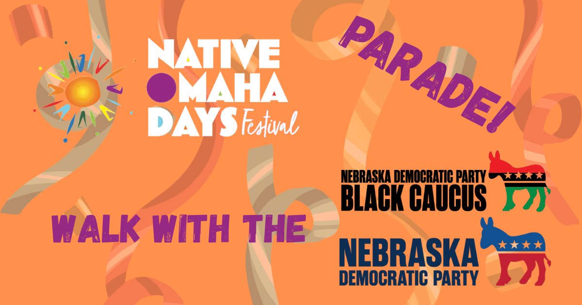 NebraskaDems's tweet image. Walk with the Nebraska Democratic Party, the NDP Black Caucus, and elected officials in the Native Omaha Days Festival Parade next Saturday, August 2nd.
Sign up here to walk with us: mobilize.us/nebdems/event/…