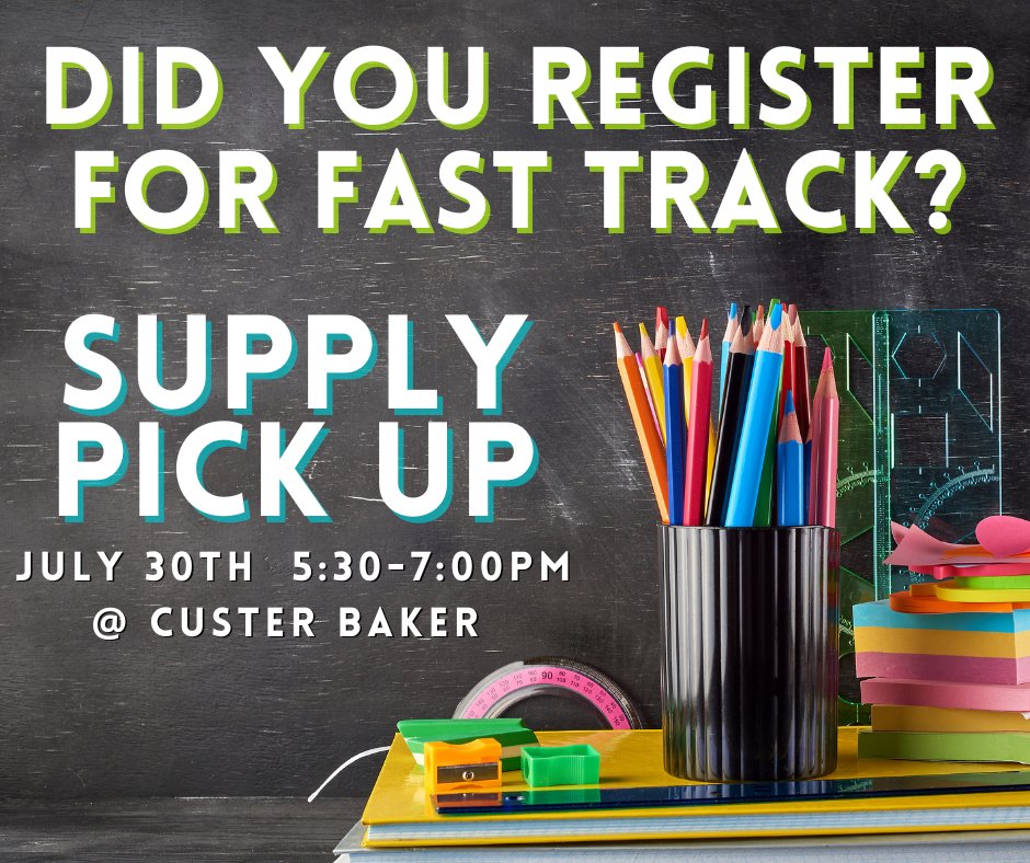For those who registered, supply pick-up begins at 5:30. 📚 🖍️Please enter through door 20W. Thank you!