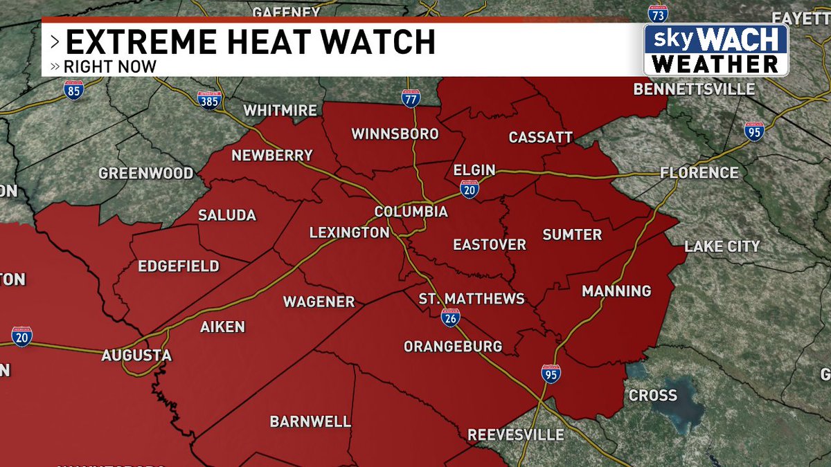 wachfox's tweet image. Extreme heat watch continues through Monday. It is expected to be the hottest day of the year with heat indices of 112°F or higher.
Stay indoors when possible, avoid strenuous activity, and check on vulnerable neighbors.
wach.com/weather