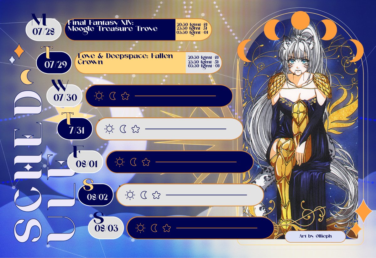 ✨Schedule 07/28-08/03✨

Twitch:  twitch.tv/reizna
YT  youtube.com/c/Reizna
Artist: x.com/Ollieph_Ph