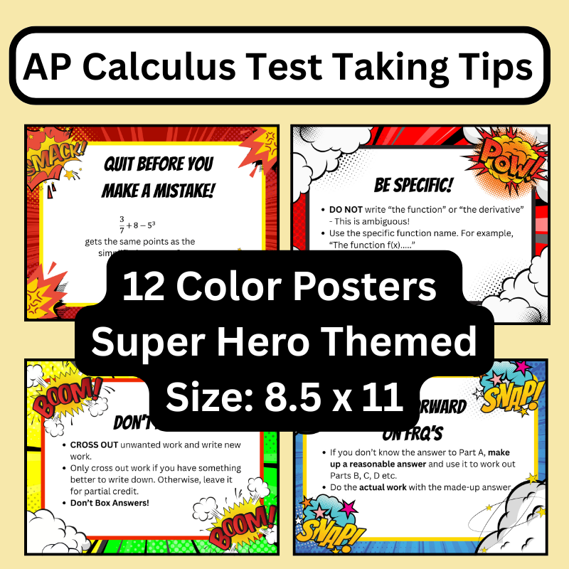 ColeMathematics's tweet photo. 12 AP Calculus Test Taking Tips ❖ Full Color Poster Set ❖ Super Hero Themed https://t.co/poXzphnj9r https://t.co/4HFuHM8IAB