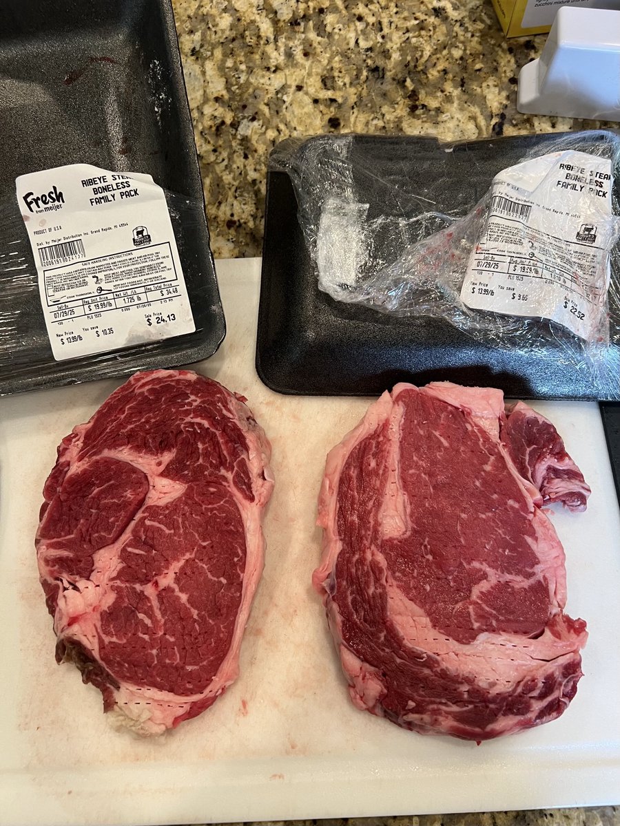MFW (@onemanride) on Twitter photo Hey <a href="/meijer/">Meijer</a>  i think you tried to throw a fast one by the Consumer. These may look like two Ribeye steaks, but the one of the Left is definitely a Chuck Roast steak “poor mans Ribeye” <a href="/US_FDA/">U.S. FDA</a> <a href="/bbb_us/">BBB</a> . Meat is expensive enough without fraud. Hey <a href="/meijer/">Meijer</a>  i think you tried to throw a fast one by the Consumer. These may look like two Ribeye steaks, but the one of the Left is definitely a Chuck Roast steak “poor mans Ribeye” <a href="/US_FDA/">U.S. FDA</a> <a href="/bbb_us/">BBB</a> . Meat is expensive enough without fraud.