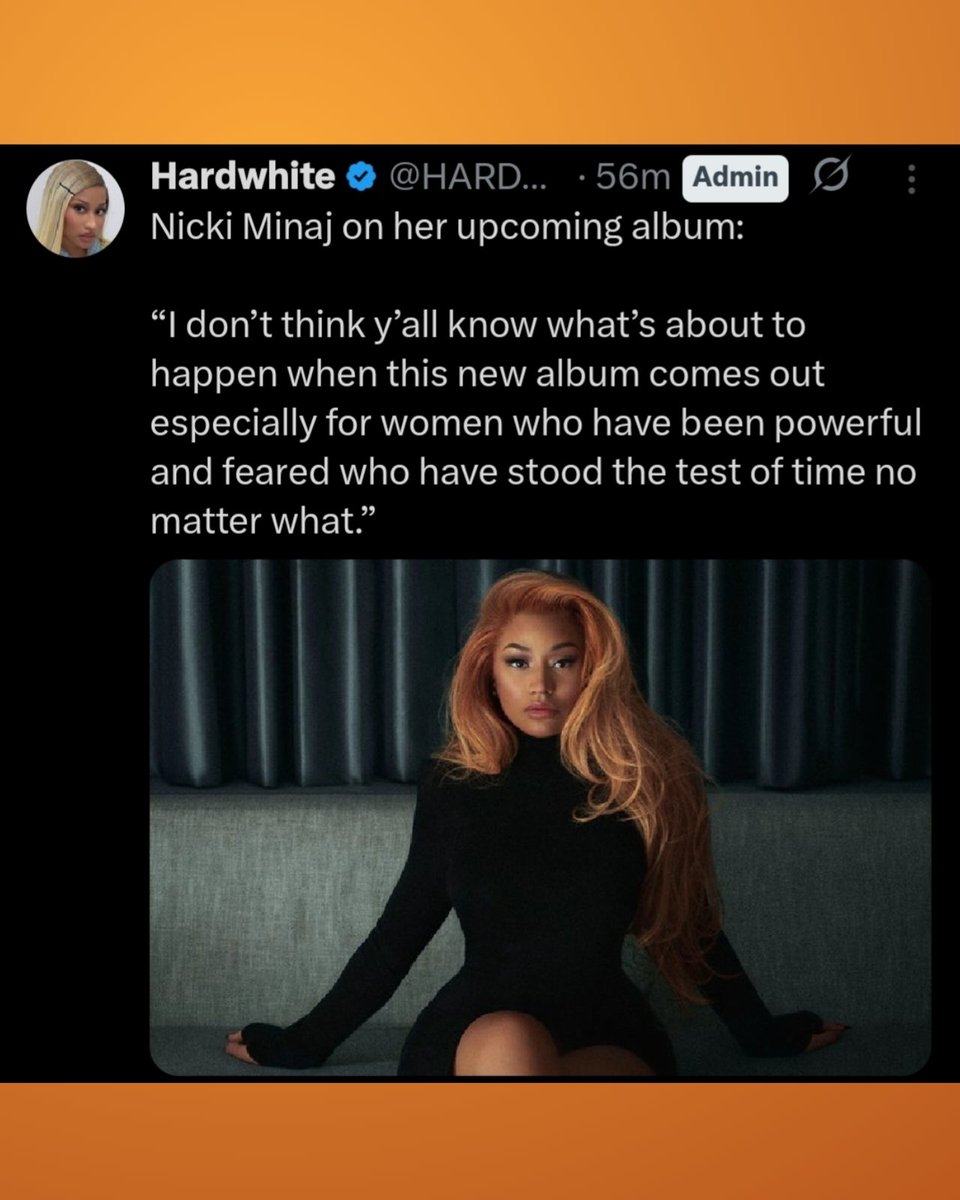 RedMedia_us's tweet image. Nicki Minaj says her 6th studio album will change the music industry just like Pink Friday 2. 

“I don’t think y’all know what’s about to happen when this new album comes out—especially for women who have been powerful and feared [and] who have stood the test of time no matter…