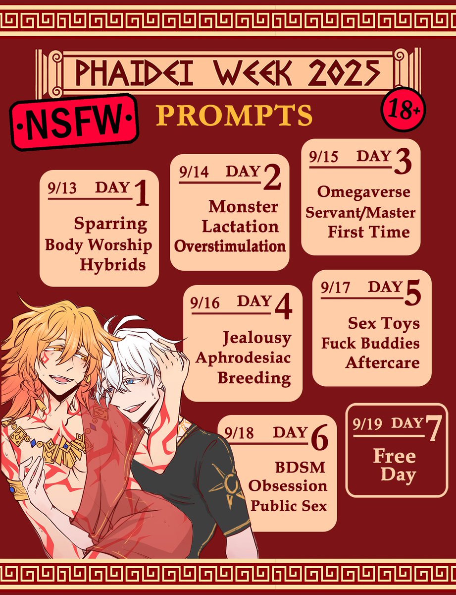 Phaidei_Week's tweet image. 【 UPDATED‼️ 】

☀️🍷 Phaidei Week 2025

࿐ྂ EN Prompts are finally here!

📆 The event will be on:
╰┈➤ Sept. 13 - 19, 2025

[tags used]
required: #PhaideiWeek #Phaidei
optional: #PhaideiWeek2025 

Everyone who loves Phaidei is
welcome to join! ✨