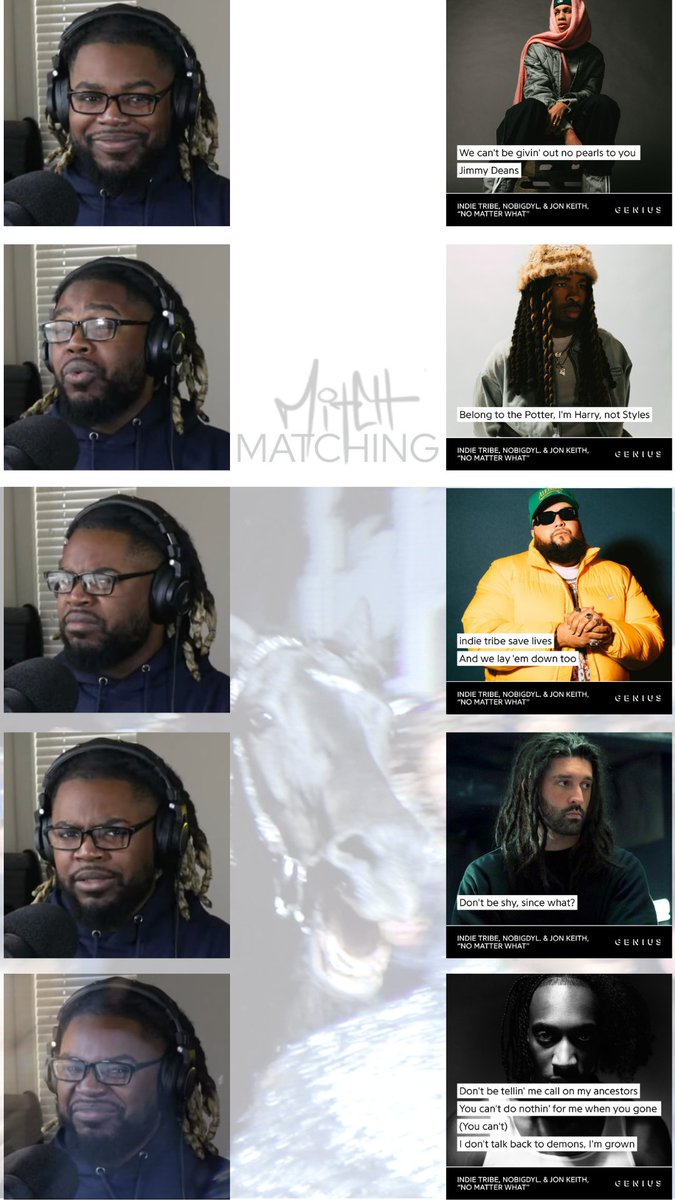 B Plus || #BePositive✌🏾 (@dj_b_plus) on Twitter photo Presenting Mitch Matching...
The game is simple... Match the appropriate Mitch reaction to the lyric. Simple.
"NO MATTER WHAT" BY <a href="/indiextribe/">indie tribe</a> is out NOW. It would be to your advantage to listen to the song 1st.
Sub to <a href="/MitchDarrell_/">Mitch Darrell</a> YouTube Channel... it's a good time! Presenting Mitch Matching...
The game is simple... Match the appropriate Mitch reaction to the lyric. Simple.
"NO MATTER WHAT" BY <a href="/indiextribe/">indie tribe</a> is out NOW. It would be to your advantage to listen to the song 1st.
Sub to <a href="/MitchDarrell_/">Mitch Darrell</a> YouTube Channel... it's a good time!