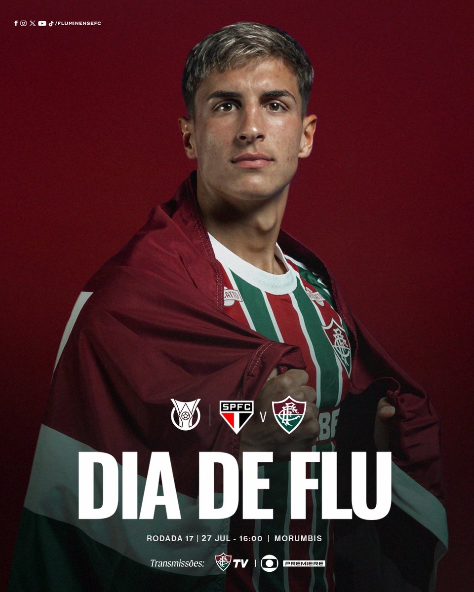 FluminenseFC's tweet image. 🎵COMIGO VOU LEVAR
AS CORES QUE EU HERDEI
VERDE, BRANCO E GRENÁ🎵

É #DiaDeFlu no Morumbis! Às 16h, o Fluminense entra em campo contra o São Paulo, pelo @brasileirao! VAMOS, FLUZÃO!