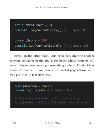 GeorgeLucasDev1's tweet image. To give you a taste, let's break down a core concept: Variables!
Think of them as labeled containers for your data. In the world of Scriptoria, they look like this—glowing, tangible objects you can interact with. Simple, right? #JavaScriptBasics
See more: georgelucasdev.gumroad.com/l/codeandchaos…