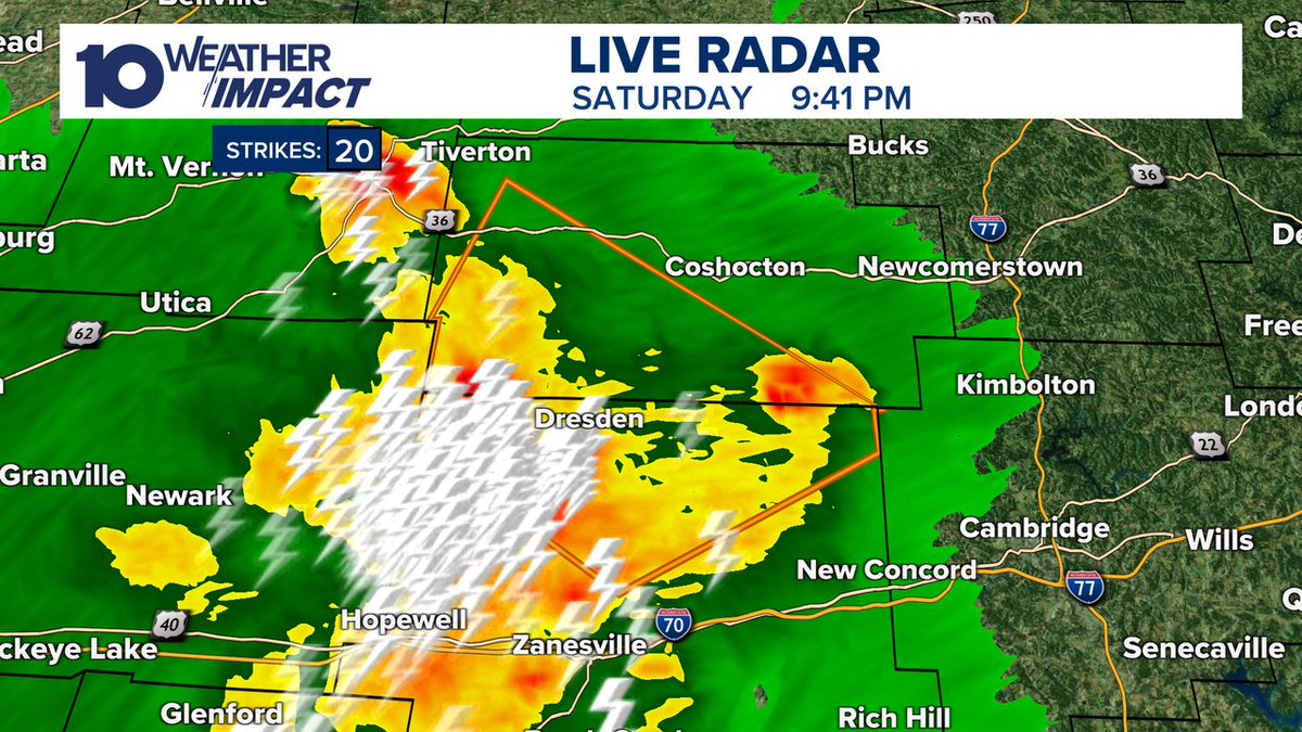 A Severe Thunderstorm Warning has been issued for Muskingum, Coshocton Counties until 7/26 10:30PM Go to 10tv.com/radar for more details. #10tv
