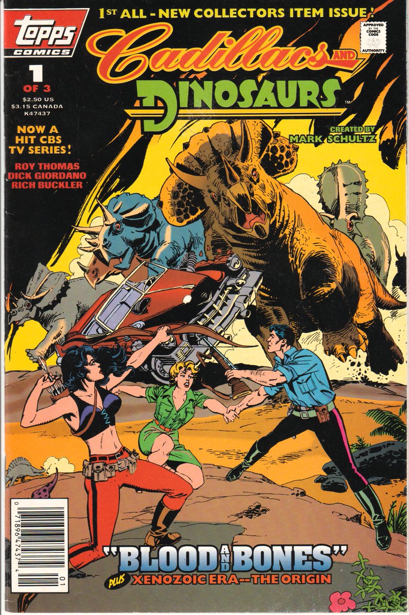 odhurt's tweet image. Charging Ceratopsians on a cover for Cadillacs and Dinosaurs.